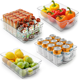 4 Pack Clear Refrigerator Organizer Bins