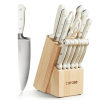 CAROTE 14 Pieces Knife Set with Wooden Block Stainless Steel Knives Dishwasher Safe with Sharp Blade Ergonomic Handle Forged Triple Rivet-Pearl White